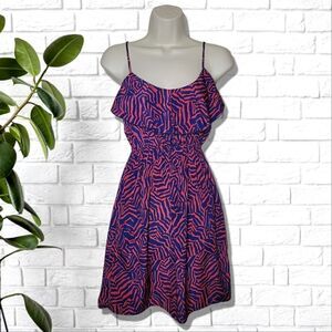 Soprano Blue & Red Sleeveless Ruffle Dress